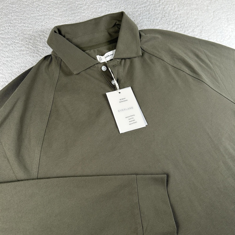 Everlane Polo Shirt Mens Large Raglan Solid Performance Stretch Long Sleeve NEW - Picture 3 of 15